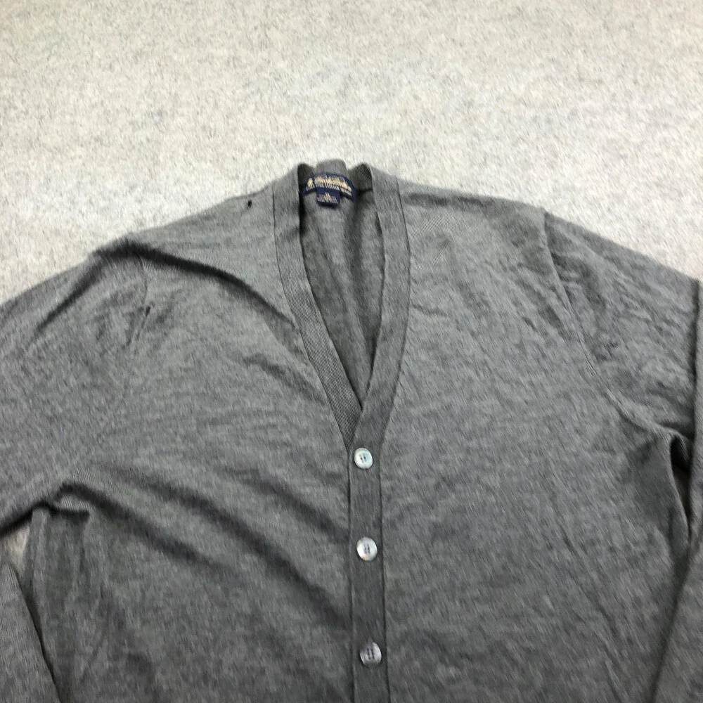 Brooks Brothers Sweater Mens XL Gray Merino Wool V Neck Button Cardigan Knit